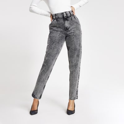 high waisted black acid wash jeans