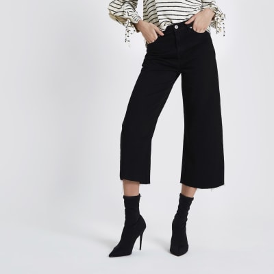 black wide leg jeans cropped
