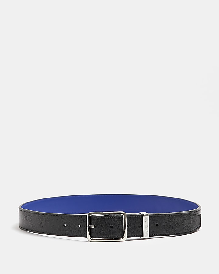 Black and blue RI branded reversible belt