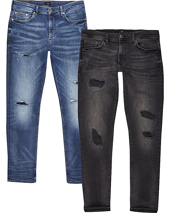 Black & blue ripped skinny jeans 2 pack