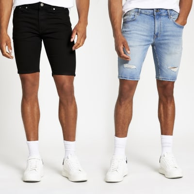 black skinny denim shorts