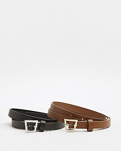Black and brown skinny belt multipack