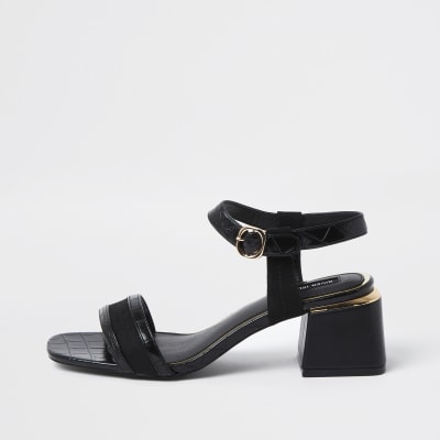 black and gold block heel sandals