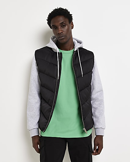 Black and grey Hooded Hybrid Quilted Jacket