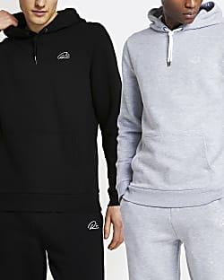 Black and grey multipack of 2 slim hoodies