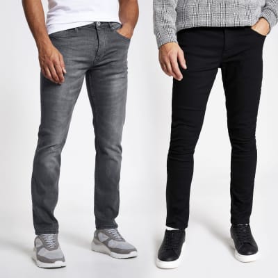 Black and grey skinny jeans 2 pack River Island