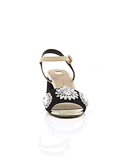 360 degree animation of product Black and nude diamante block heel sandals frame-4