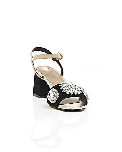 360 degree animation of product Black and nude diamante block heel sandals frame-5