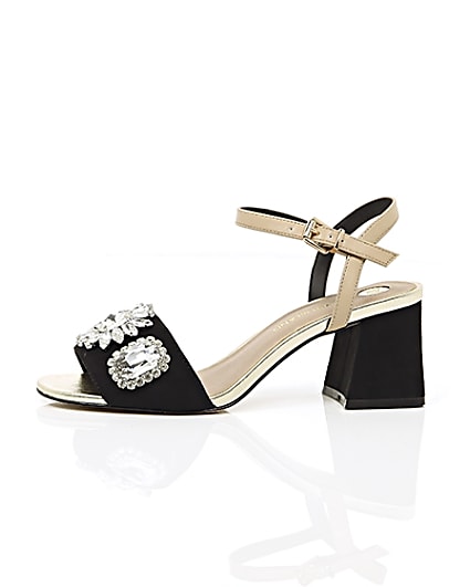 360 degree animation of product Black and nude diamante block heel sandals frame-22
