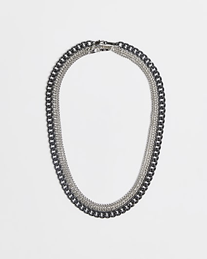 Black and silver chain multi-row necklace