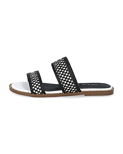 360 degree animation of product Black and white chain strap sandals frame-3