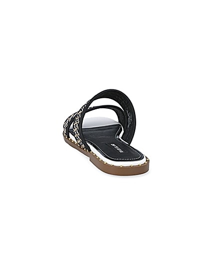 360 degree animation of product Black and white chain strap sandals frame-8