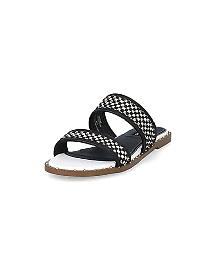 360 degree animation of product Black and white chain strap sandals frame-23