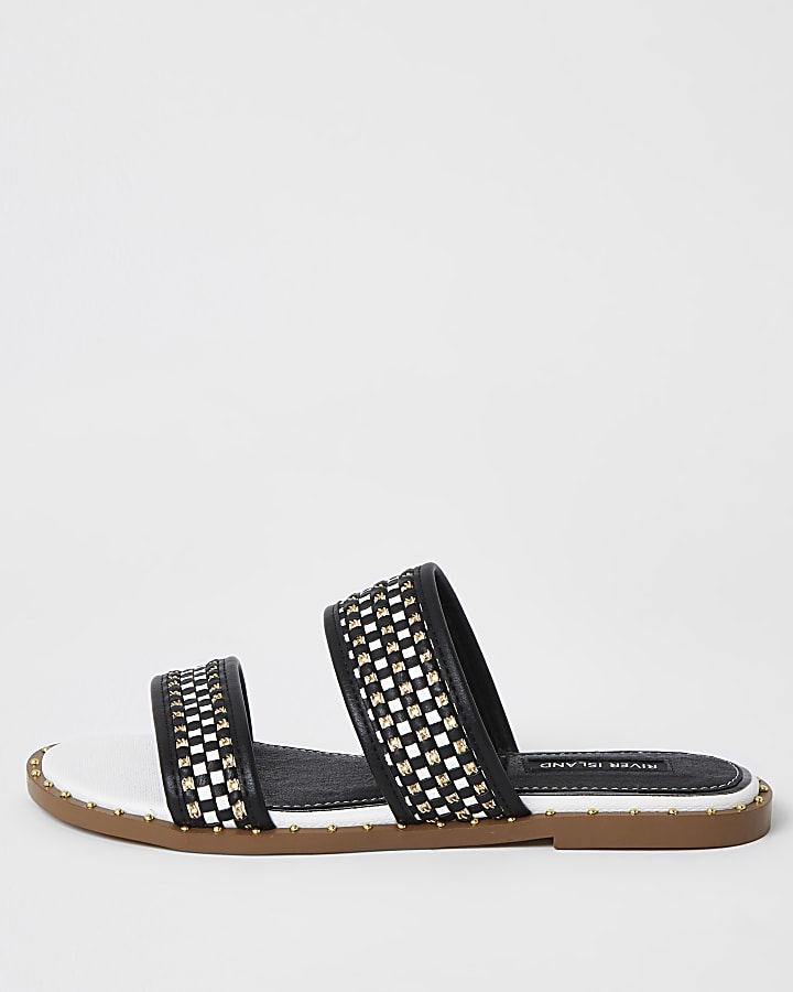 Black and white chain strap sandals