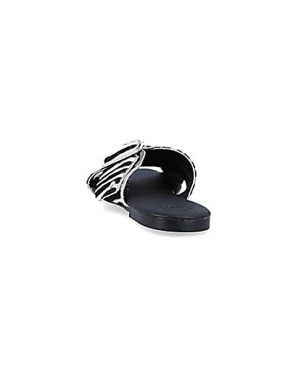 360 degree animation of product Black animal print flat sandals frame-8