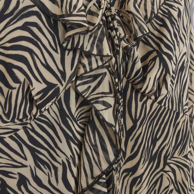 Black animal print frill swing mini dress