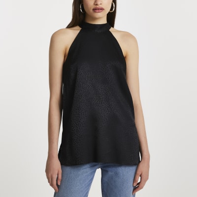 black halter neck tops uk