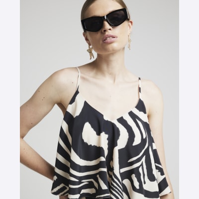 Black animal print Jumpsuit River Island