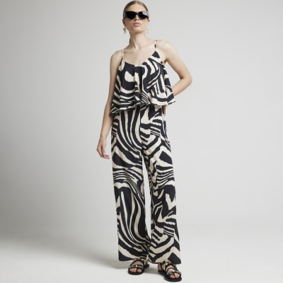 Black animal print Jumpsuit River Island