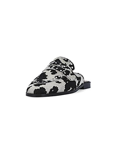 360 degree animation of product Black animal print leather backless loafers frame-23
