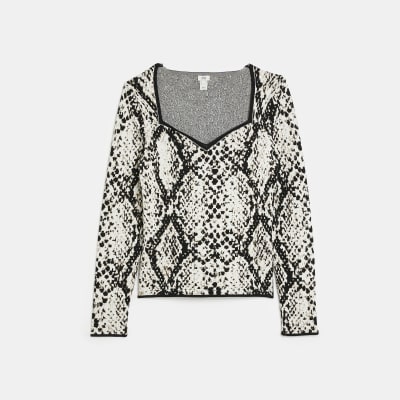 Black animal print long sleeve top