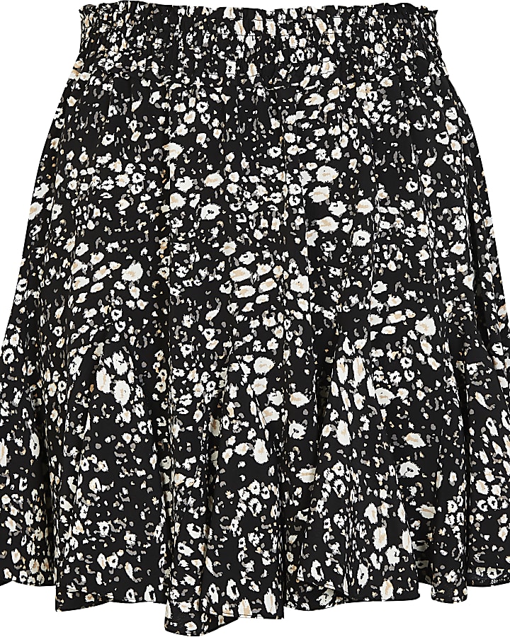 Black animal print mini skirt