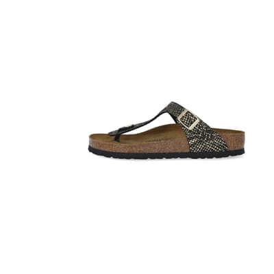 360 degree animation of product Black animal print sandals frame-3