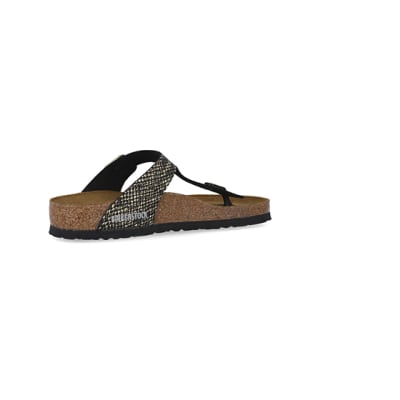 360 degree animation of product Black animal print sandals frame-13