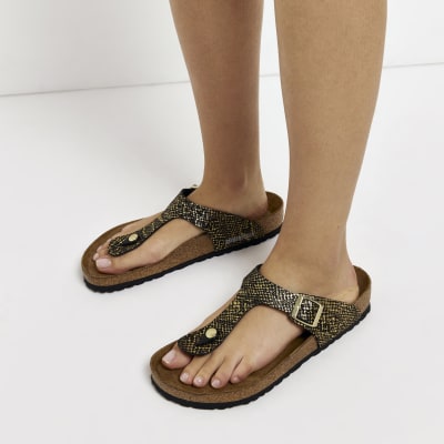 Black animal print sandals