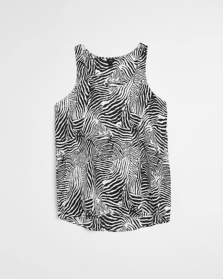 Black animal print satin vest top
