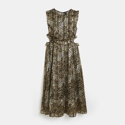 Black animal print smock maxi dress