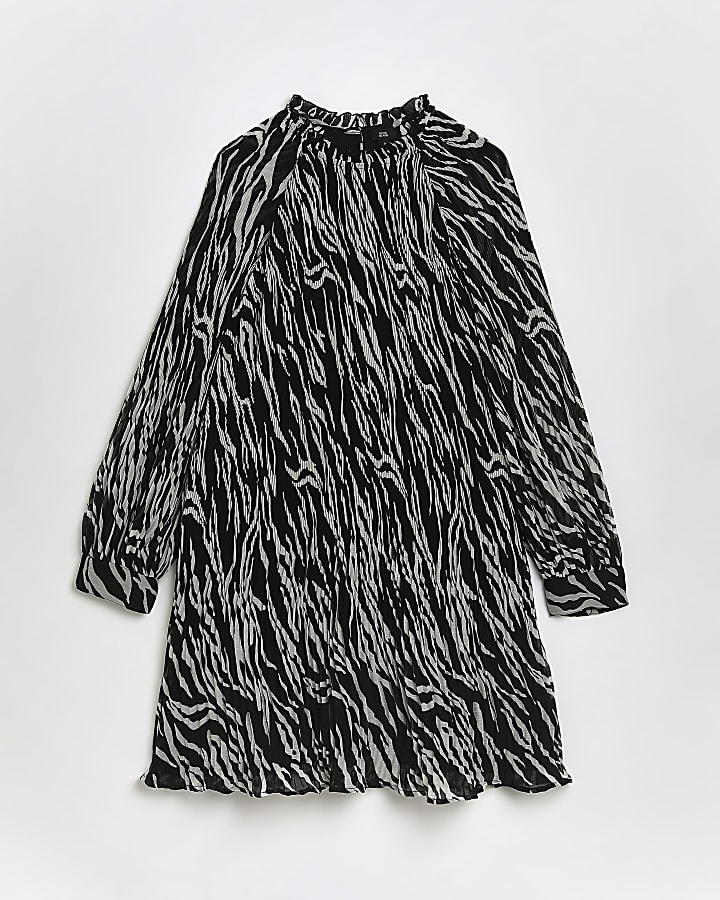 Black animal print smock mini dress