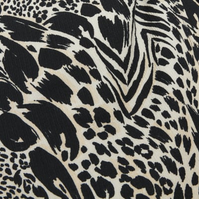 Black animal print wrap bodycon midi dress