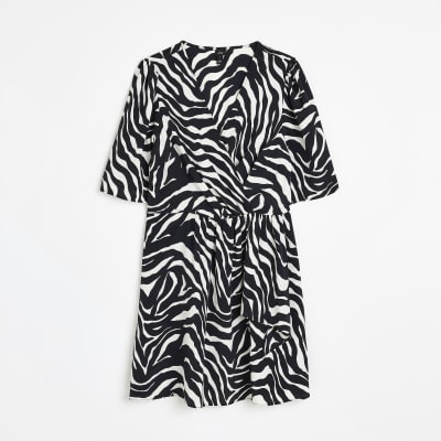 Black animal print wrap mini dress | River Island