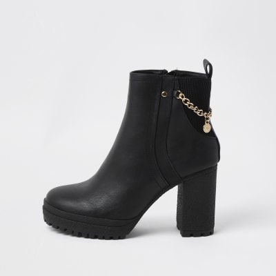 black chain ankle boots