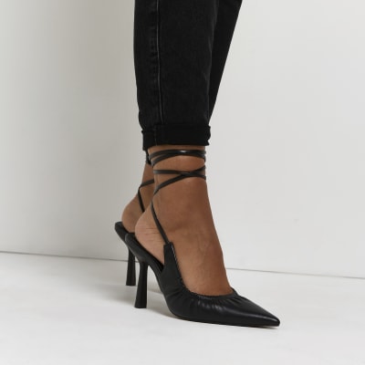 black ankle strap court shoes