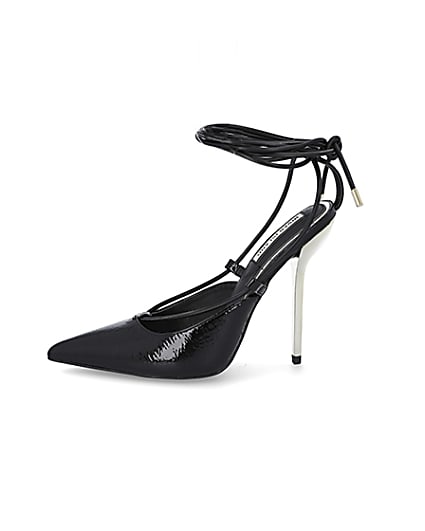 360 degree animation of product Black ankle tie court shoes frame-3