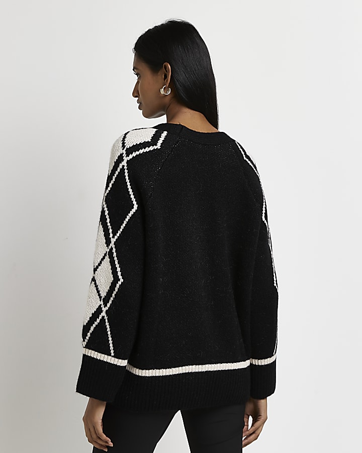 Black Argyle knitted cardigan