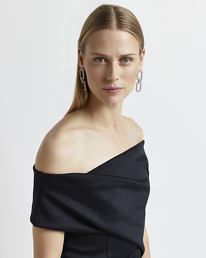 Black asymmetric bardot maxi dress