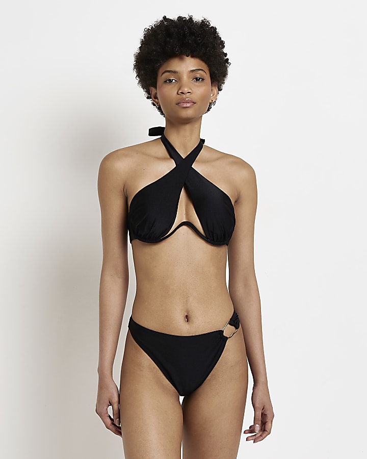 Black asymmetric bikini bottoms