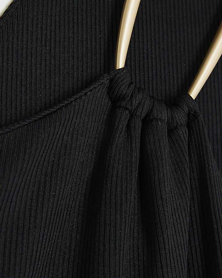 Black asymmetric bodycon midi dress
