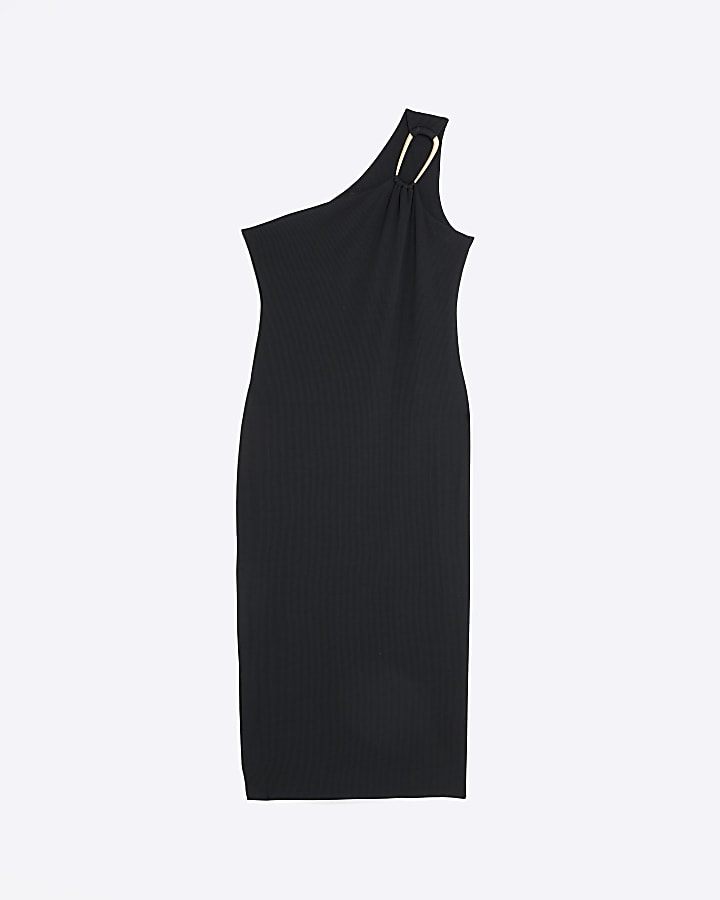 Black asymmetric bodycon midi dress