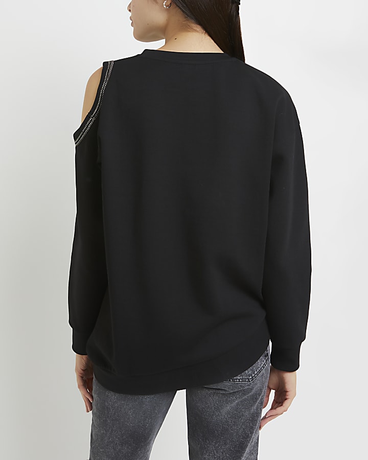 Black asymmetric cold shoulder sweatshirt