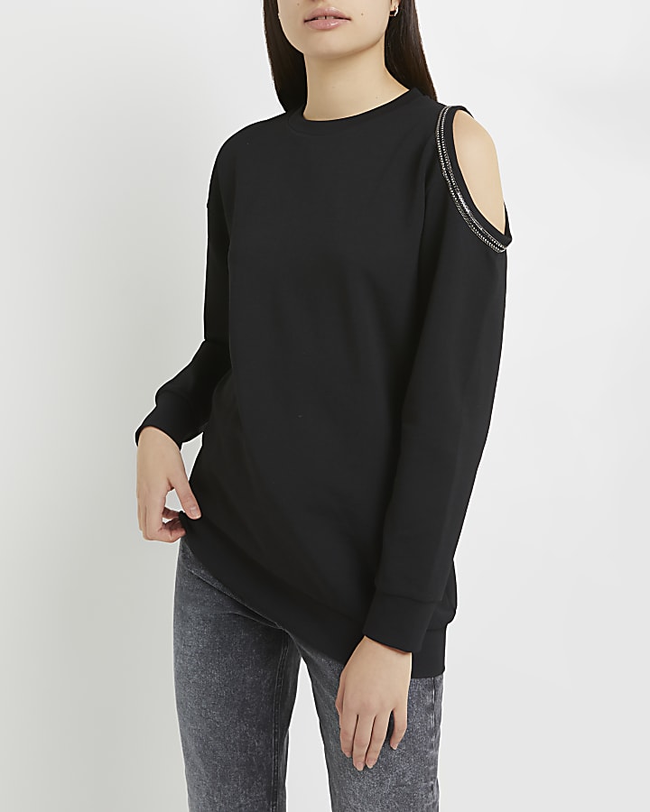 Black asymmetric cold shoulder sweatshirt