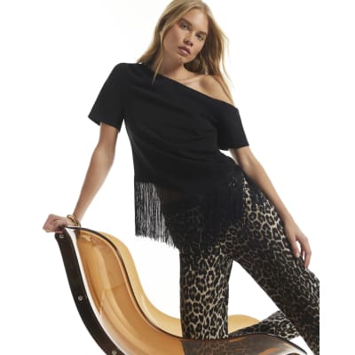Asymmetric Fringe Drape Top