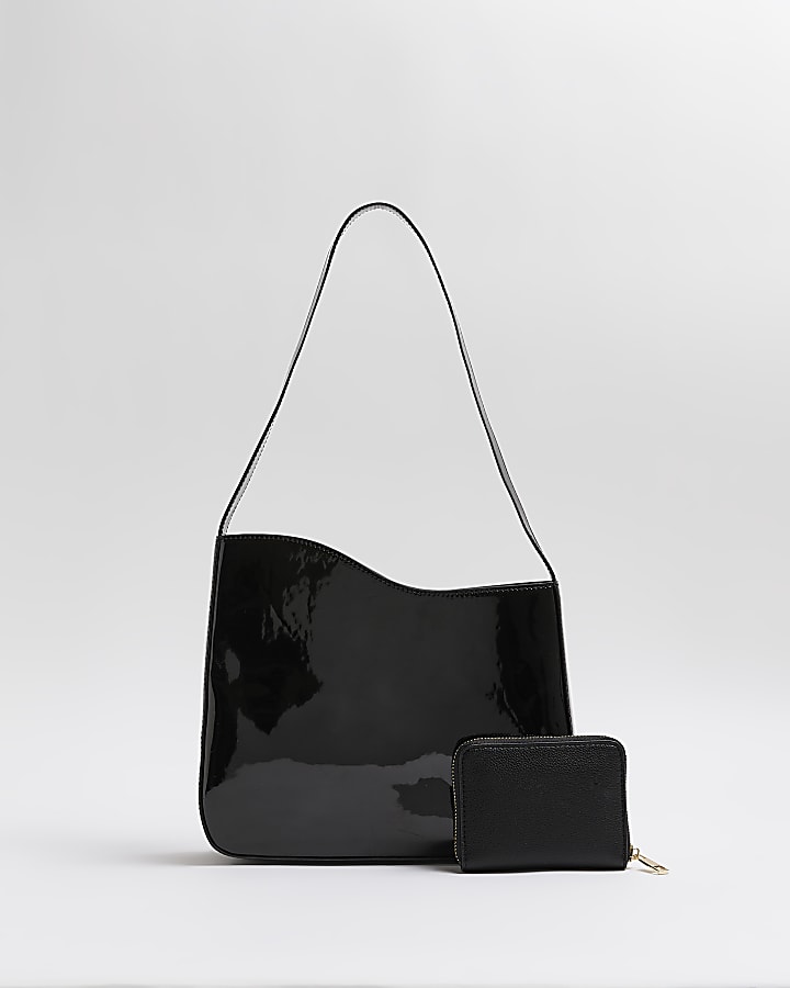 Black asymmetric shoulder bag set