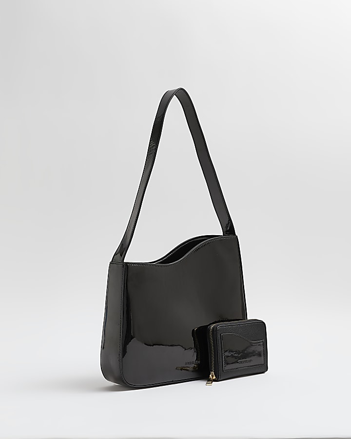 Black asymmetric shoulder bag set