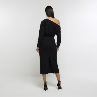 Black asymmetric sweatshirt maxi dress | River Island