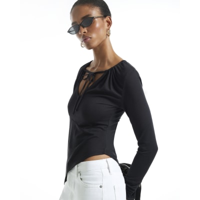 Black Asymmetric Tie Top