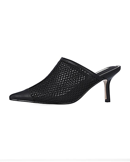 360 degree animation of product Black backless heeled court shoes frame-2